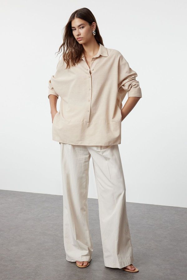 Trendyol Trendyol Beige Linen Look Woven Shirt