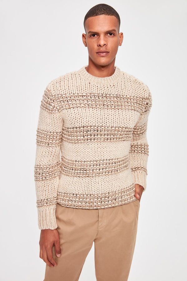 Trendyol Trendyol Beige Men's Panel-Knit Crew Neck Knitwear Sweater