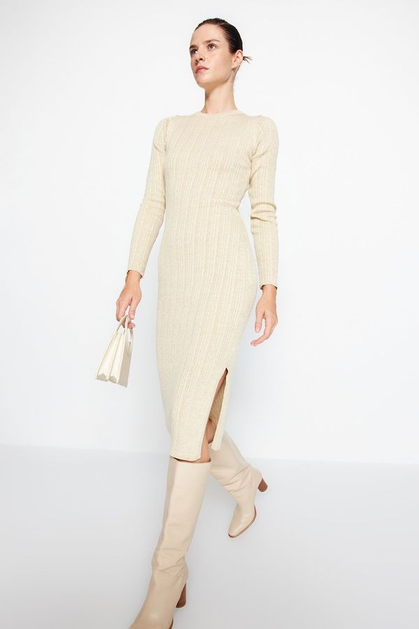 Trendyol Trendyol Beige Midi Glittery Knitwear Dress