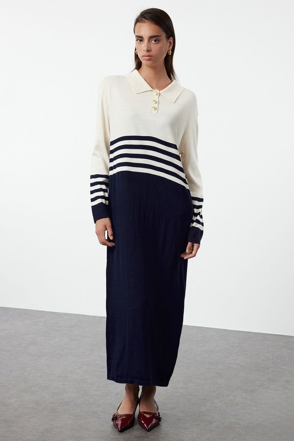 Trendyol Trendyol Beige Navy Blue Color Block Knit Dress