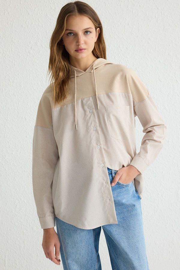 Trendyol Trendyol Beige Oversize 2 Yarn Striped Knitted Tunic