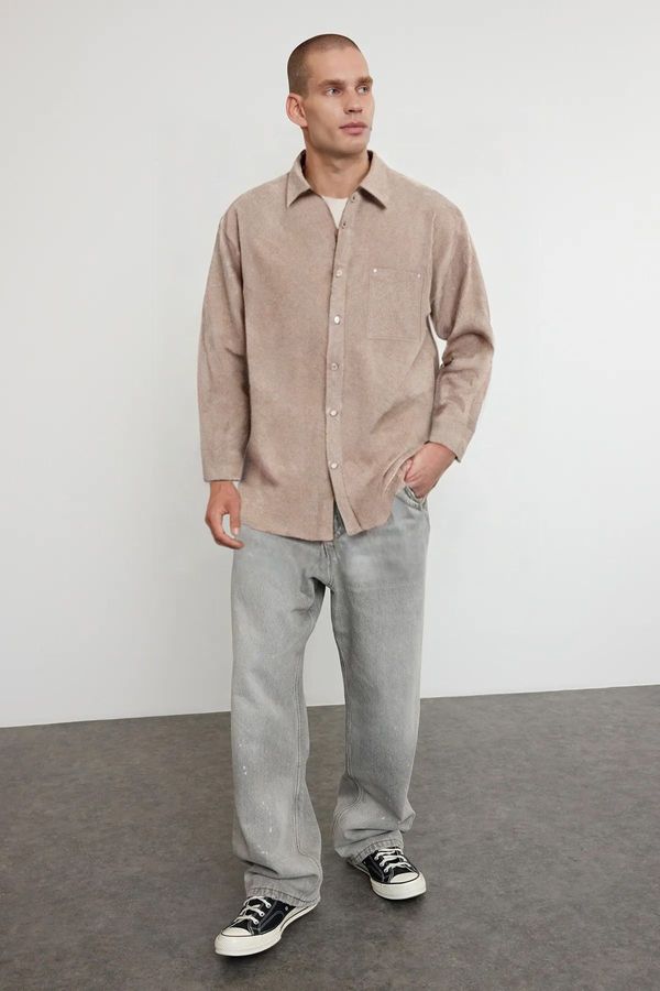 Trendyol Trendyol Beige Oversize Fit Cashmere Winter Textured Shirt
