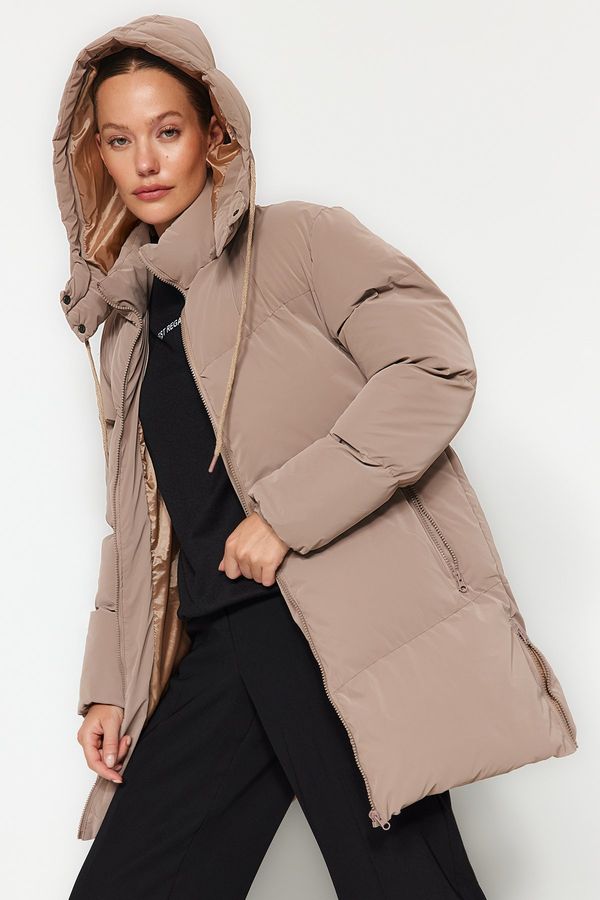 Trendyol Trendyol Beige Oversize Hooded Waterproof Down Jacket