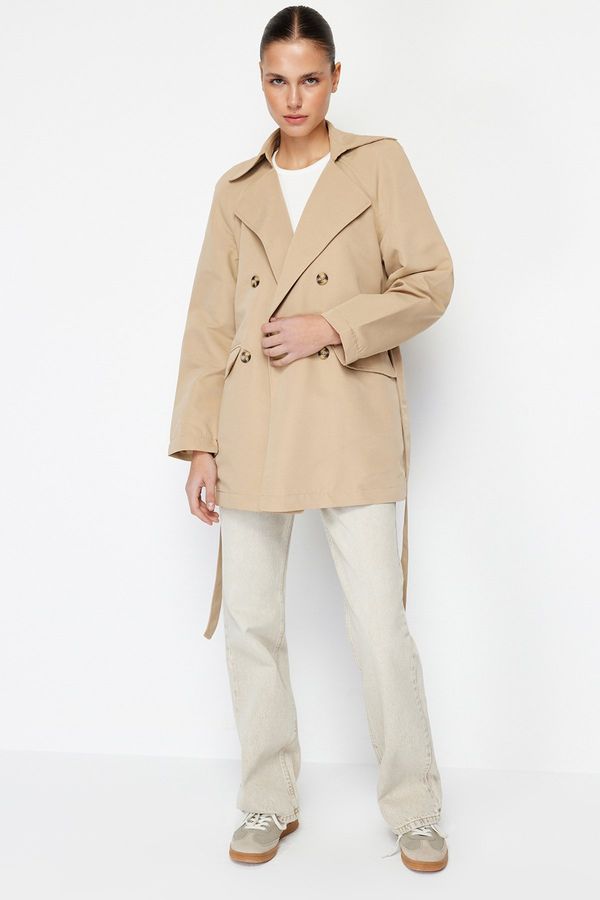 Trendyol Trendyol Beige Oversize Wide Cut Belted Trench Coat