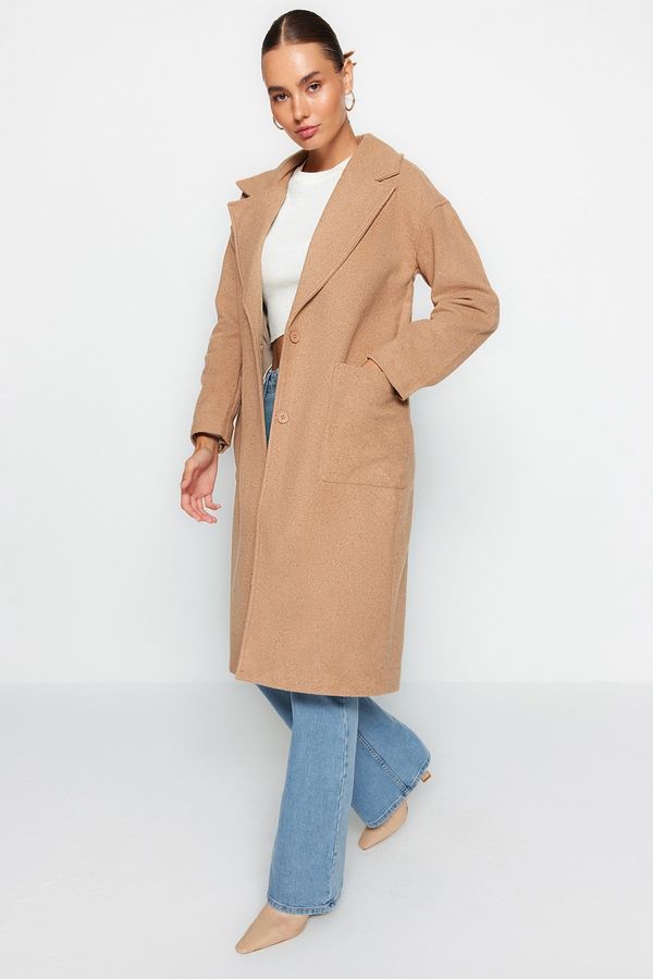 Trendyol Trendyol Beige Oversize Wide Cut Long Wool Cachet Coat