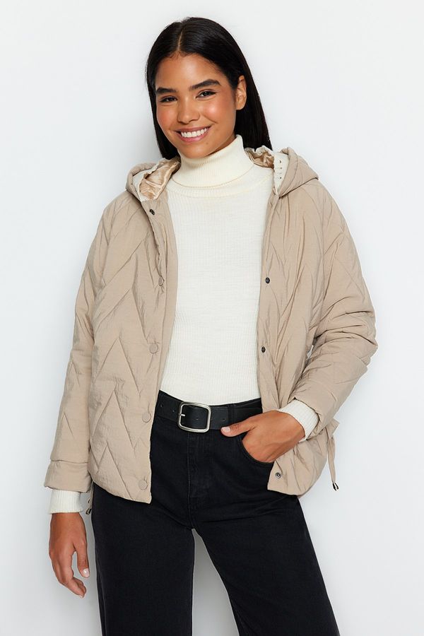 Trendyol Trendyol Beige Oversized Hoodie with Rib Detail, Water-Repellent Quilted Inflatable Coat