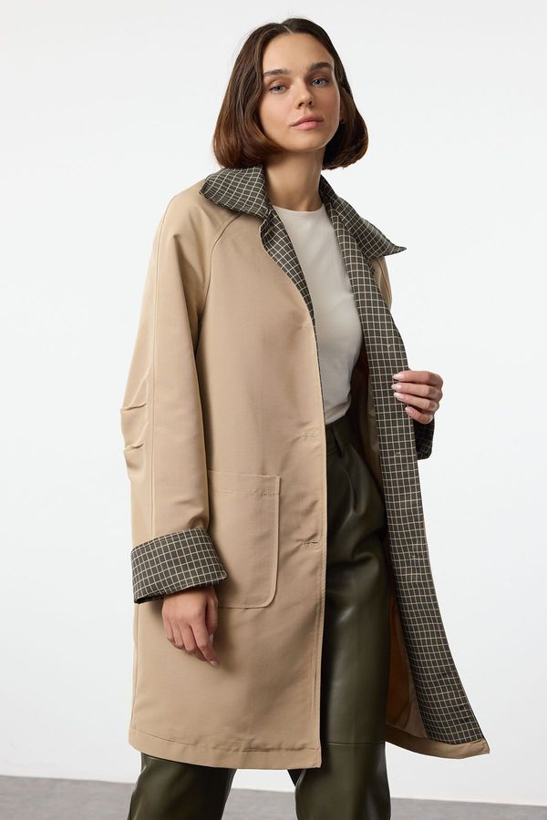 Trendyol Trendyol Beige Plaid Lined Regular Midi Trench Coat