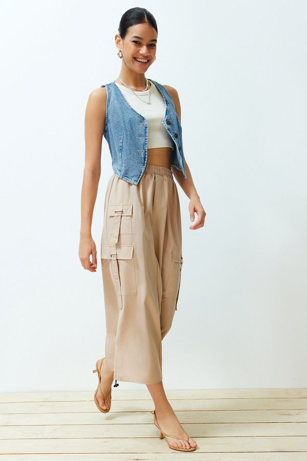 Trendyol Trendyol Beige Pocket Detail Shrinkable Midi Length Skirt