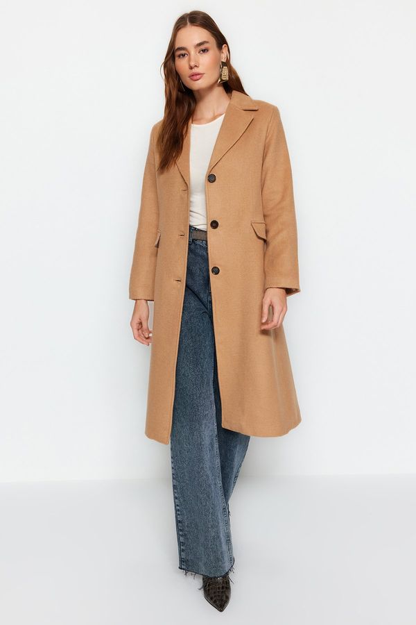 Trendyol Trendyol Beige Premium Oversize Wide Cut Wool Stuffed Coat