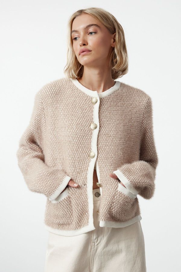 Trendyol Trendyol Beige Premium Quality Soft Textured Chenille Knitwear Cardigan