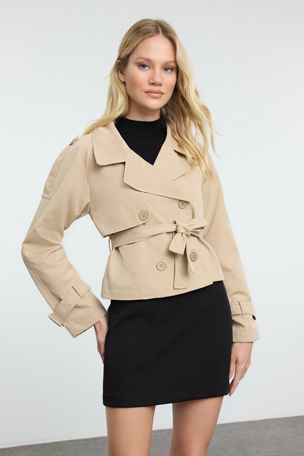 Trendyol Trendyol Beige Regular Belted Water Repellent Short Trench Coat