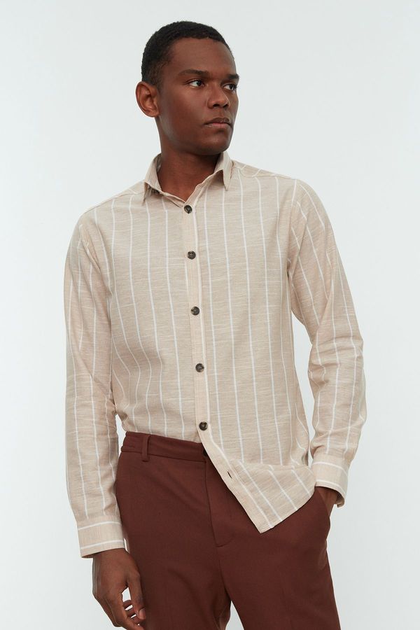 Trendyol Trendyol Beige Regular Fit Shirt Collar Striped Shirt