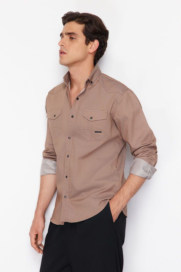 Trendyol Trendyol Beige Regular Snap Fastener Shirt