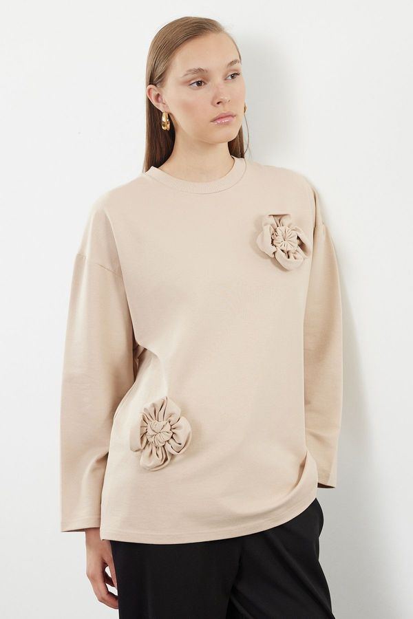 Trendyol Trendyol Beige Rose Detailed Knitted Tunic