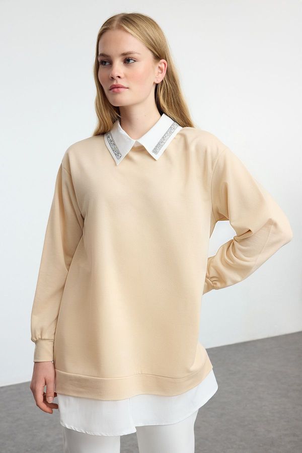 Trendyol Trendyol Beige Shirt Detailed Knitted Tunic