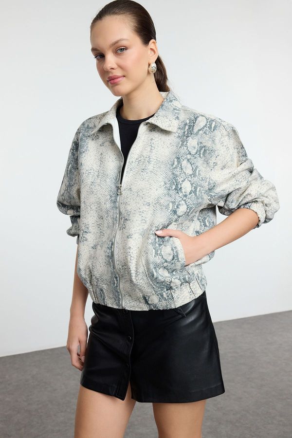 Trendyol Trendyol Beige Snake Print Denim Jacket