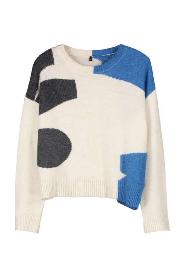 Trendyol Trendyol Beige Soft Textured Color Blocked Knitwear Sweater