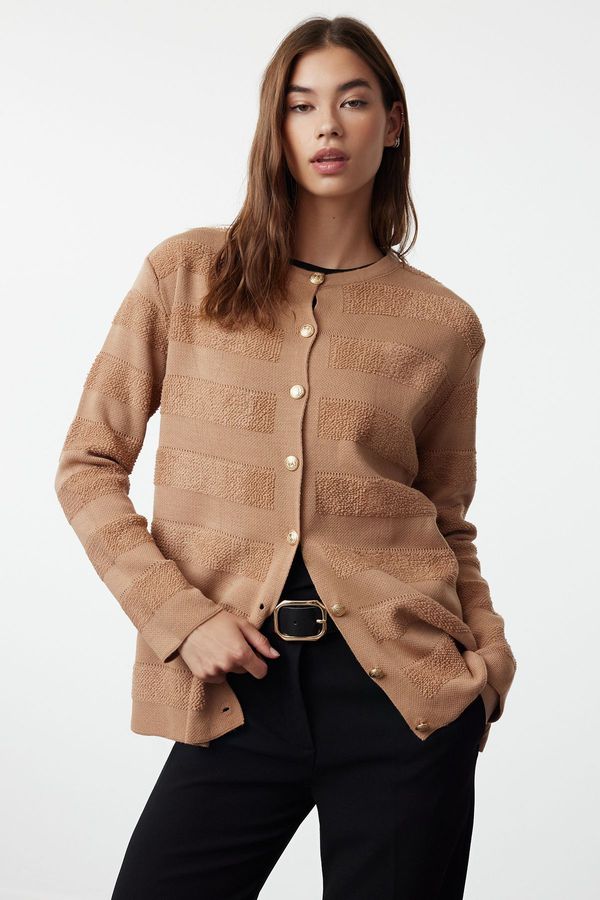 Trendyol Trendyol Beige Terry Textured Knitwear Cardigan