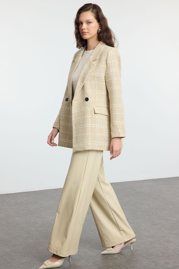 Trendyol Trendyol Beige Tweed Oversize Blazer Jacket