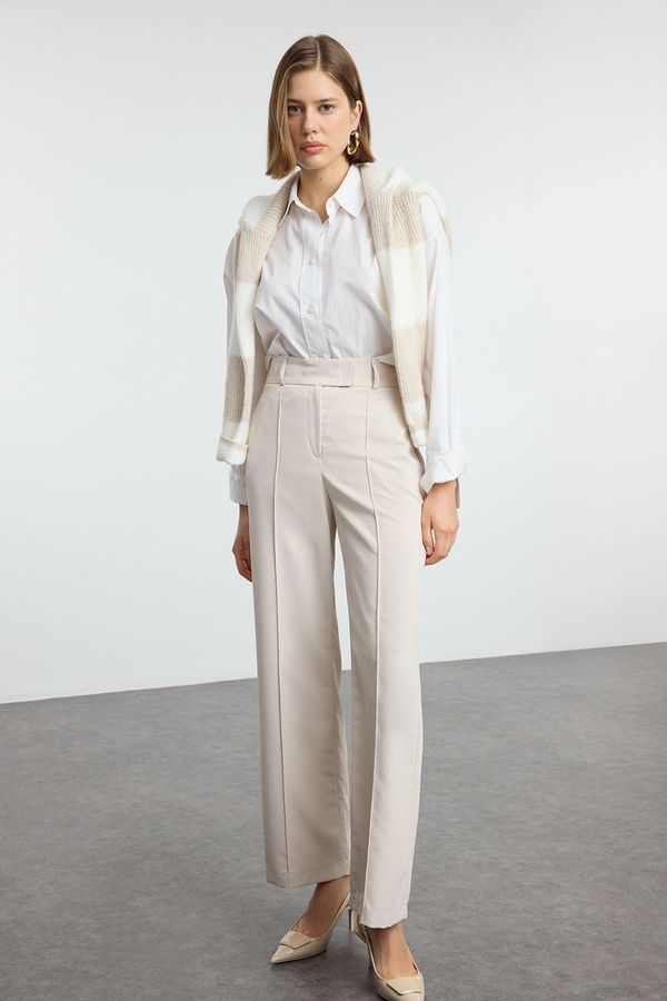 Trendyol Trendyol Beige Wide Leg High Waist Woven Trousers