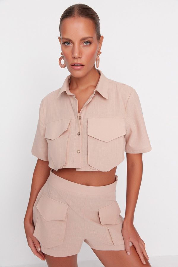 Trendyol Trendyol Beige Woven 100% Cotton Shirt and Shorts Set With Pocket