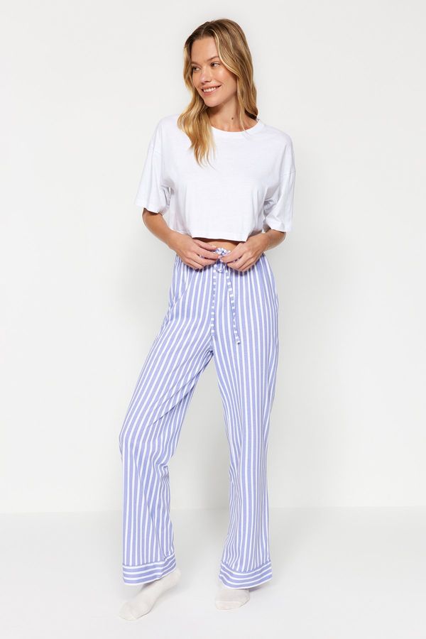 Trendyol Trendyol bijela plava 100% pamučna prugasta pletena pidžama dno