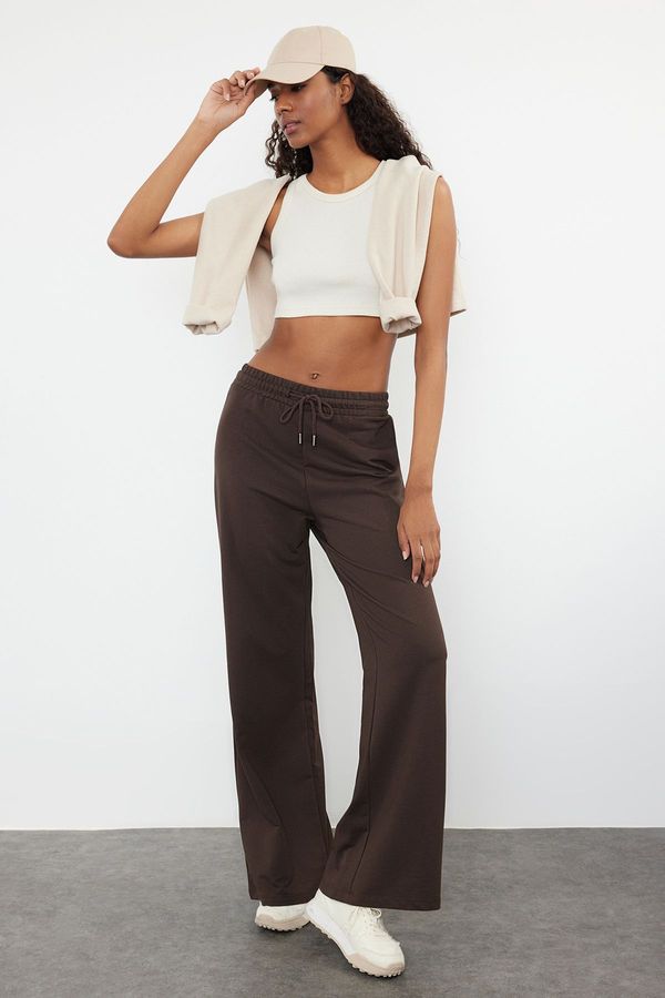 Trendyol Trendyol Bitter Brown Wide Leg Thin Knitted Sports Sweatpants