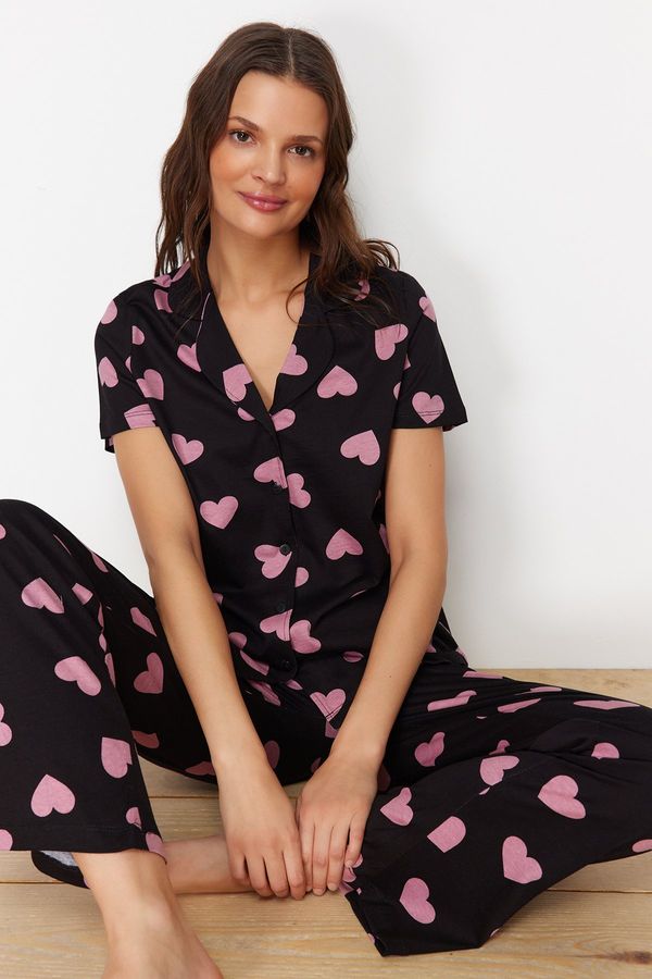 Trendyol Trendyol Black 100% Cotton Heart Knitted Pajama Set