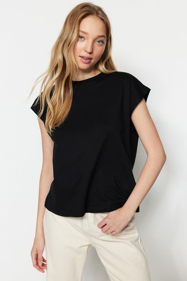 Trendyol Trendyol Black 100% Cotton Low Sleeve Basic Knitted T-shirt