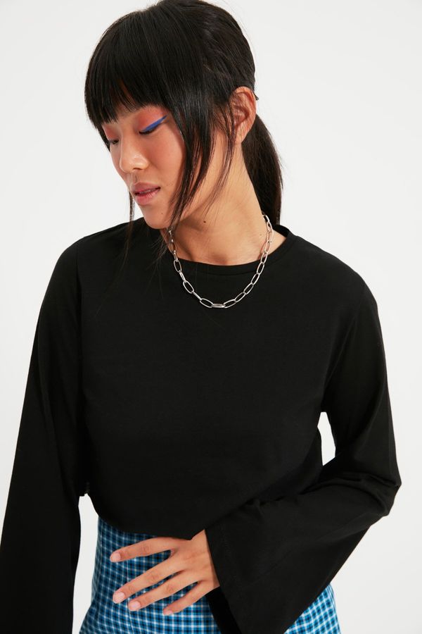 Trendyol Trendyol Black 100% pamuk opušten/široka udobnost fit usjev posada vrat pletena majica