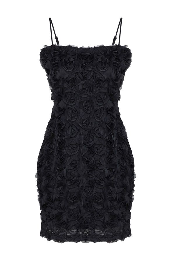 Trendyol Trendyol Black 3D Rose Applique Detail Short Dress