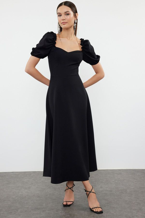 Trendyol Trendyol Black A-Cut Balloon Sleeve Detailed Woven Elegant Evening Dress