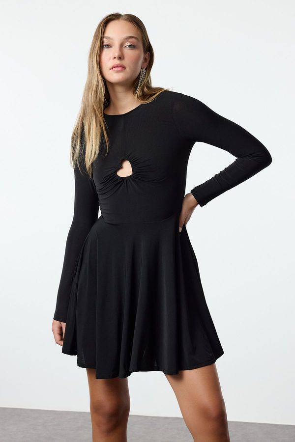 Trendyol Trendyol Black A-Cut Heart Detailed Knitted Short Elegant Evening Dress