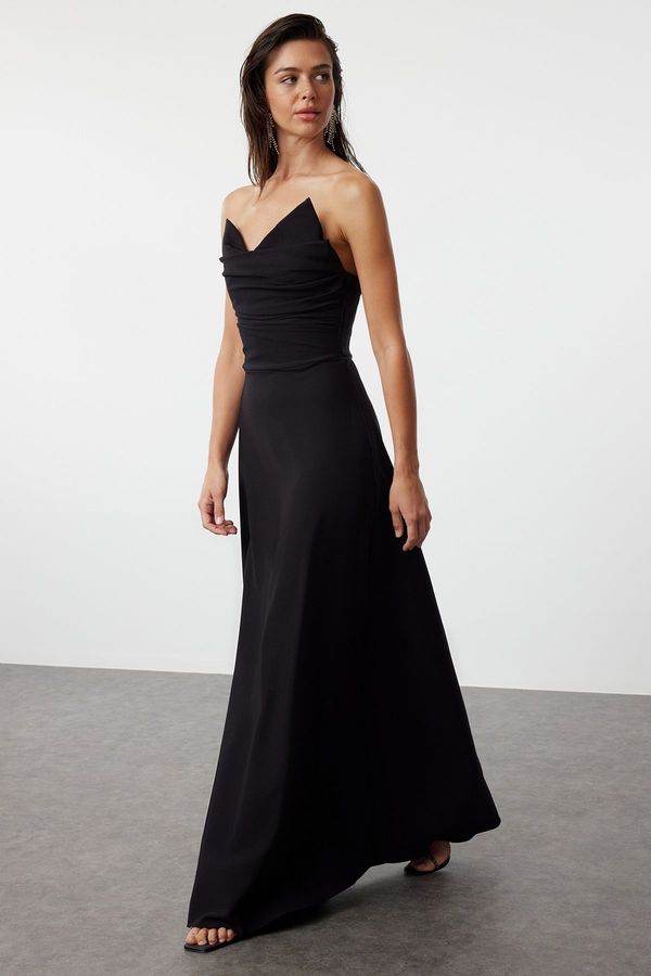 Trendyol Trendyol Black A-Cut Woven Long Evening Evening Dress