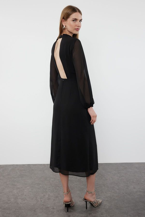 Trendyol Trendyol Black A-Line Back Detailed Lined Chiffon Midi Woven Dress