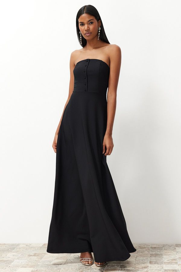 Trendyol Trendyol Black A-Line Buttoned Woven Long Evening Dress