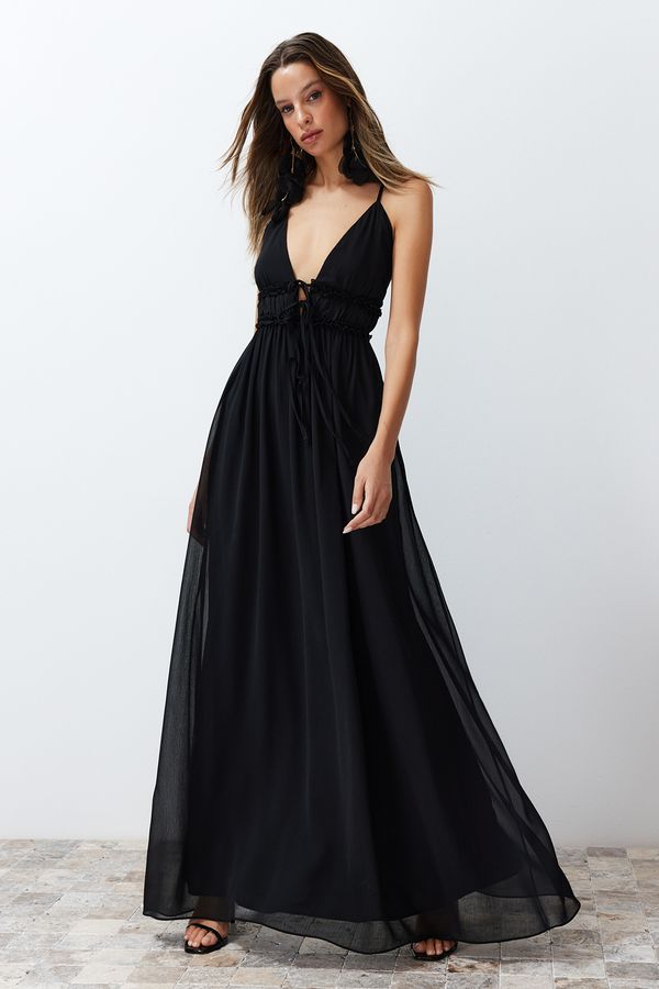 Trendyol Trendyol Black A-Line Chiffon Long Woven Evening Dress