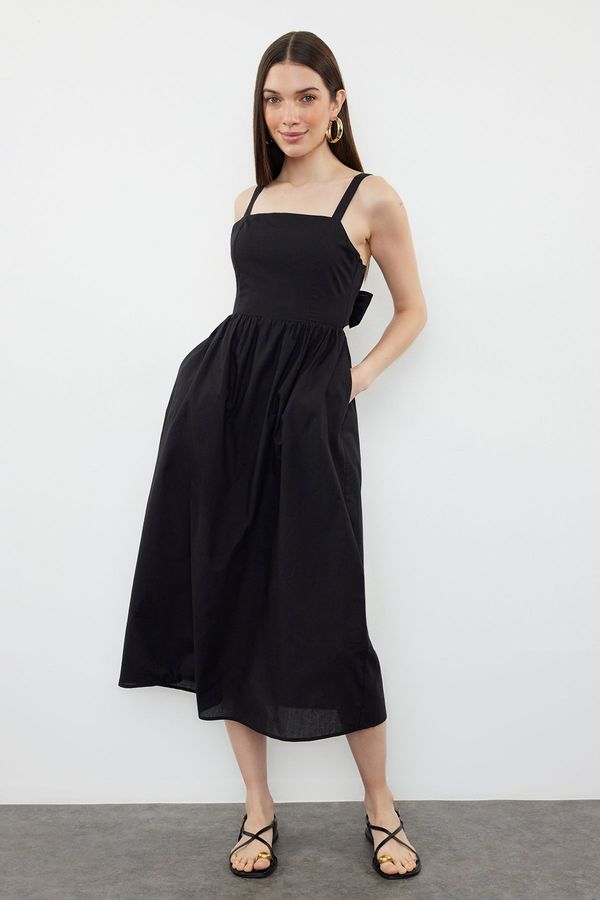 Trendyol Trendyol Black A-line Cotton Voile Midi Woven Dress