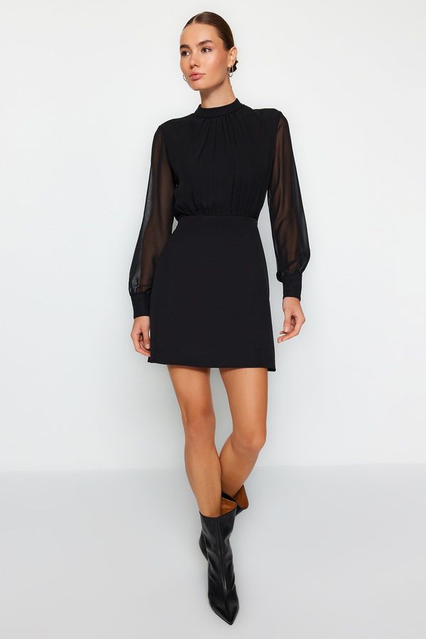 Trendyol Trendyol Black A-Line High Neck Mini Lined Chiffon Woven Dress