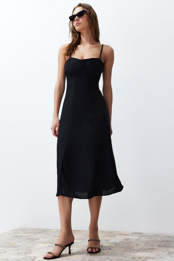 Trendyol Trendyol Black A-line Midi Woven Strap Dress