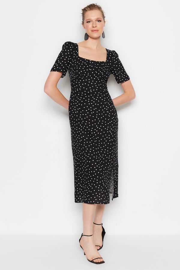 Trendyol Trendyol Black A-Line Midi Woven Viscose Patterned Dress