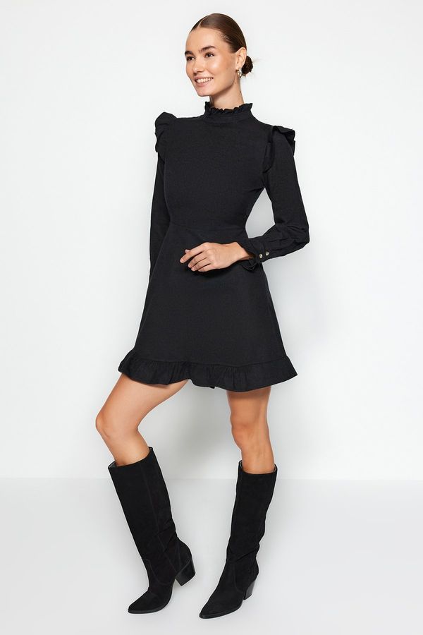 Trendyol Trendyol Black A-Line Shoulder Detailed Mini Woven Dress
