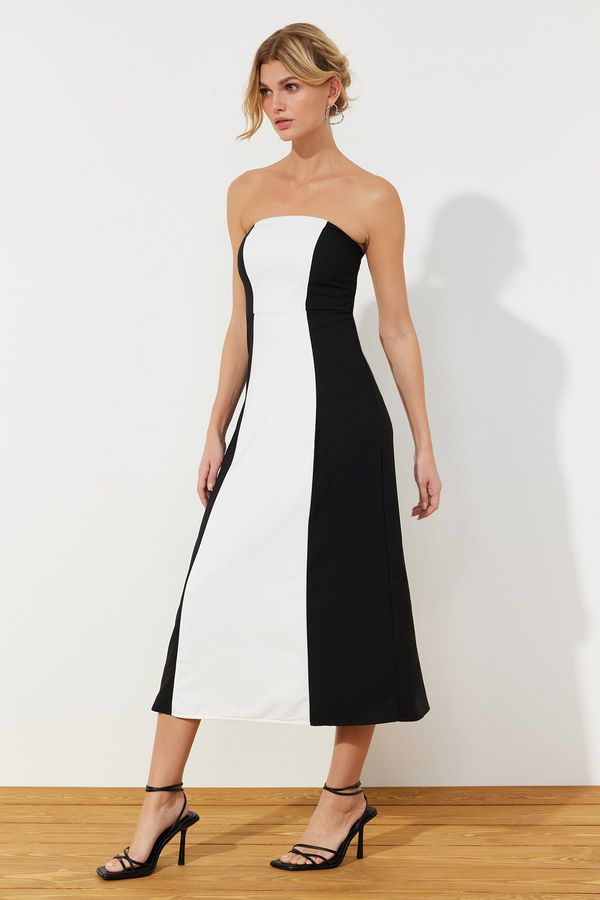 Trendyol Trendyol Black A-Line Strapless Maxi Woven Dress with Detachable Straps