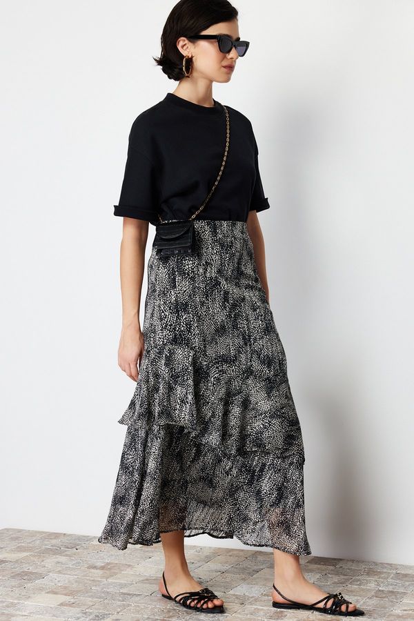 Trendyol Trendyol Black Animal Pattern Lined Woven Skirt