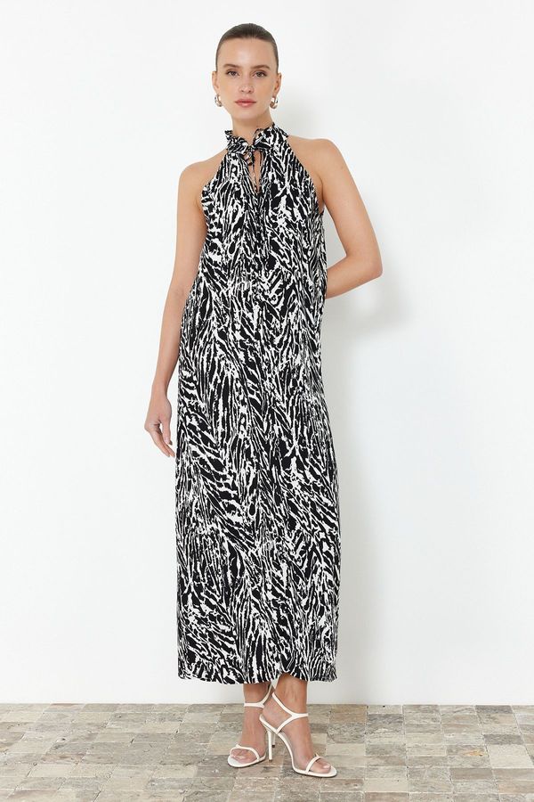 Trendyol Trendyol Black Animal Patterned Halter Neck Viscose Maxi Woven Dress