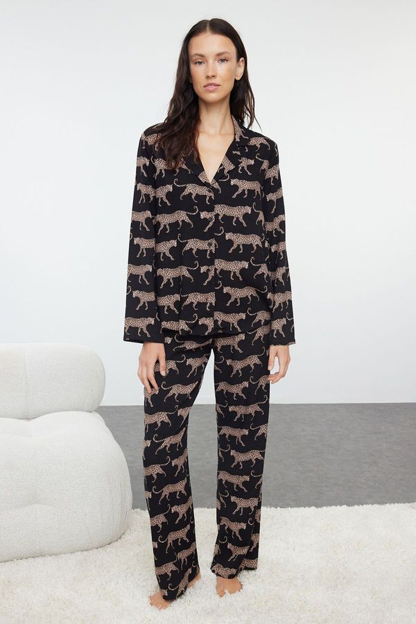 Trendyol Trendyol Black Animal Patterned Viscose Woven Pajama Set