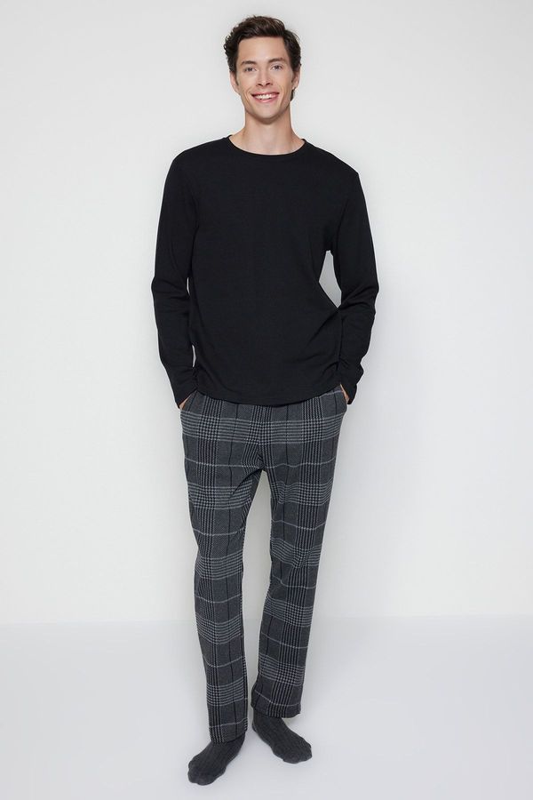Trendyol Trendyol Black-Anthracite Plaid Knitted Pajama Set