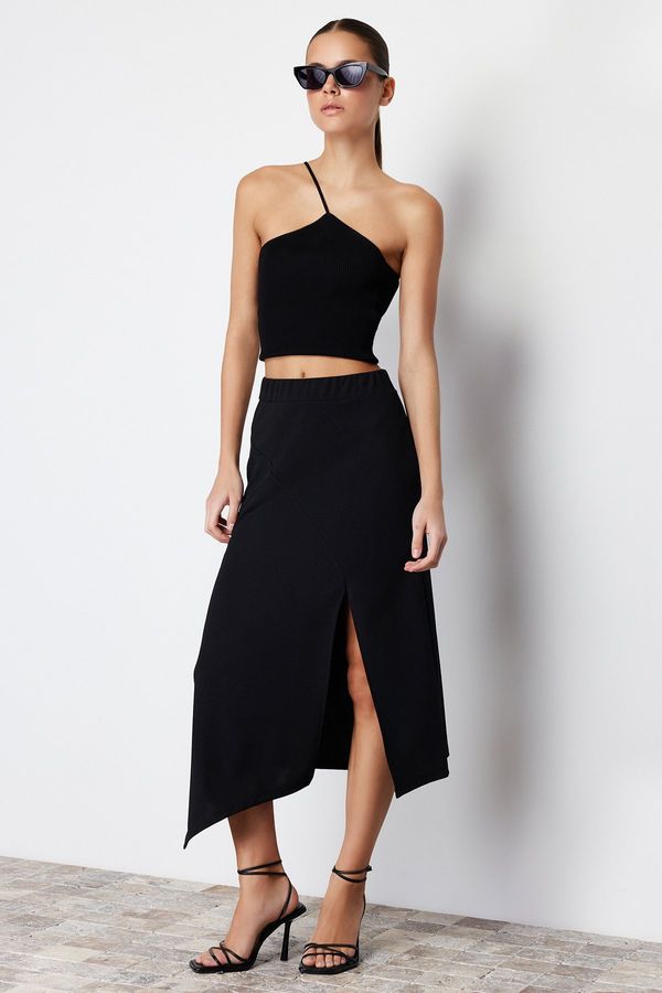 Trendyol Trendyol Black Asymmetric Cut Out and Slit Detail Skirt