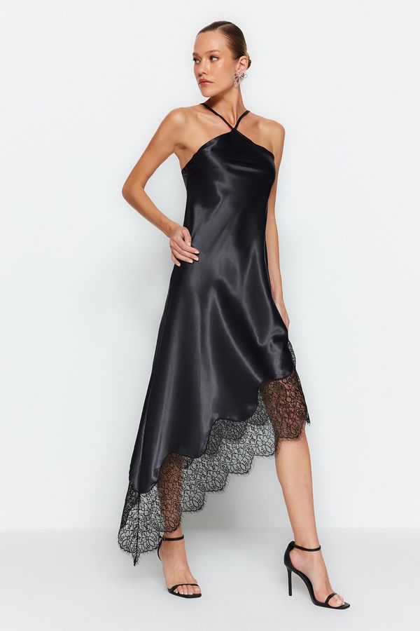 Trendyol Trendyol Black Asymmetric Satin Elegant Evening Dress