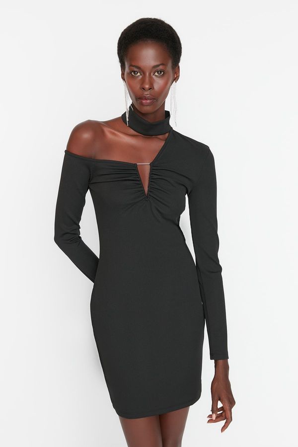 Trendyol Trendyol Black Asymmetrical Collar Detailed Evening Dress